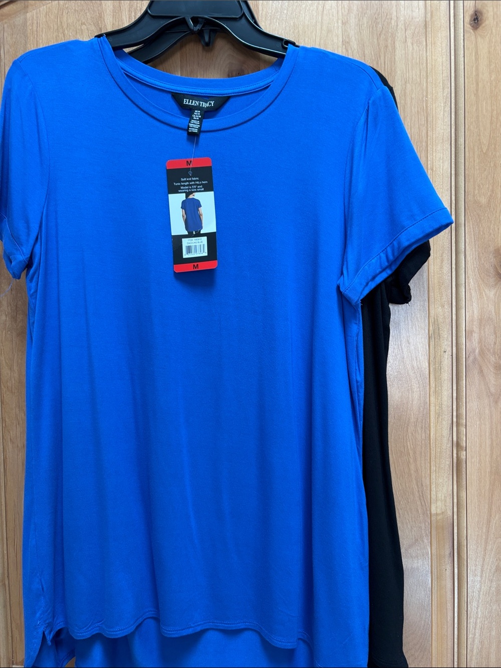 Ellen Tracy Short Sleeve Crewneck Top - Blue and Black